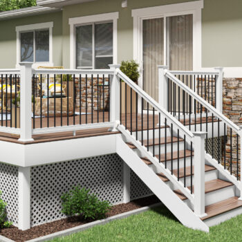 Bella Premier composite decking railing, white frame, square infill
