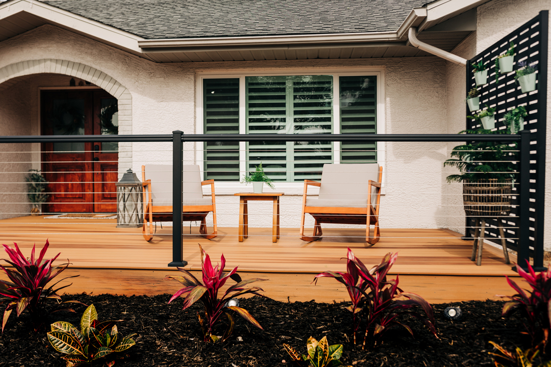 Front porch with golden teak hardwoods deck